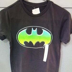 Black Batman Logo Tee with Neon Green Gradient